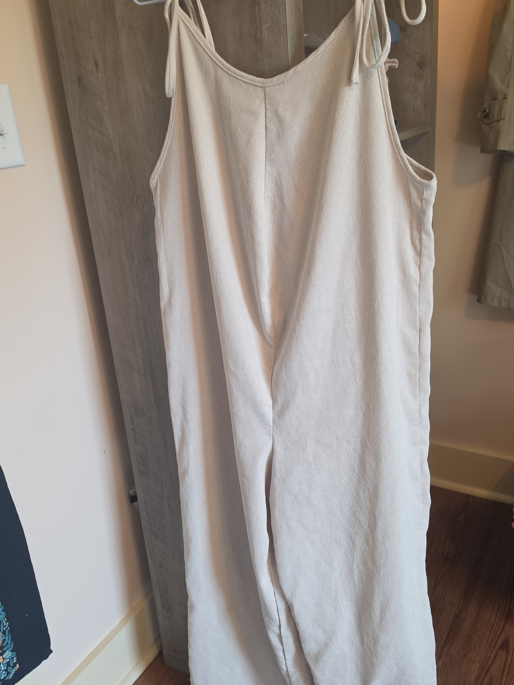 SHEIN Beige Tie-Strap Wide-Leg Jumpsuit